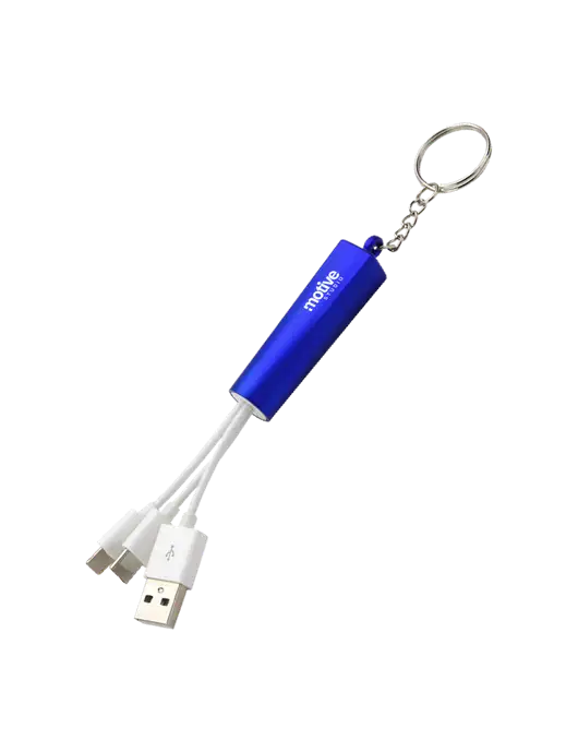 Blue Light-Up Charging Cable with Key Ring w/Motive Studio Logo