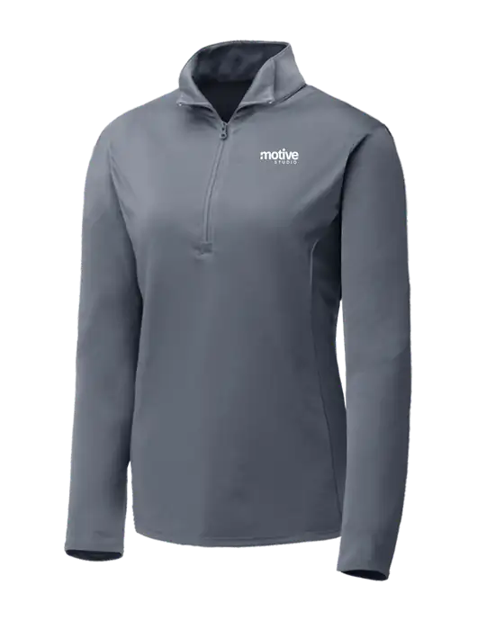 Medium Grey Womens Posicharge Competitor ¼ Zip Pullover w/Motive Studio Logo