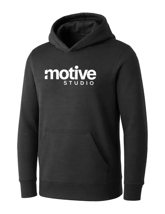 Womens Dark Grey Heather Core Fleece Pullover Hooded Sweatshirt w/Motive Studio Logo
