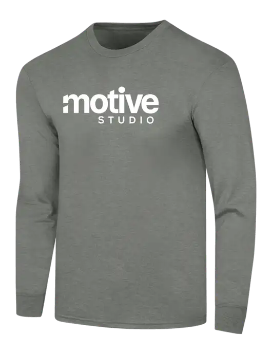 Simply Soft Long Sleeve Heathered Charcoal 4.5 oz, Poly/Combed Ring Spun Cotton T-Shirt w/Motive Studio Logo