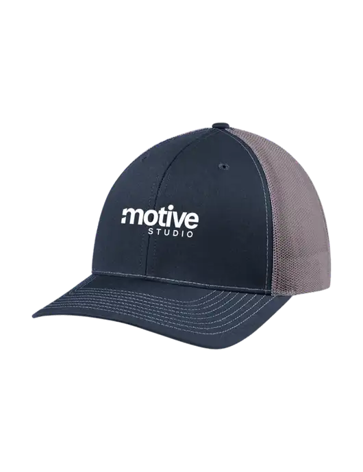 Richardson Adjustable Snapback Original 112 Trucker Cap Navy w/Charcoal Mesh w/Motive Studio Logo