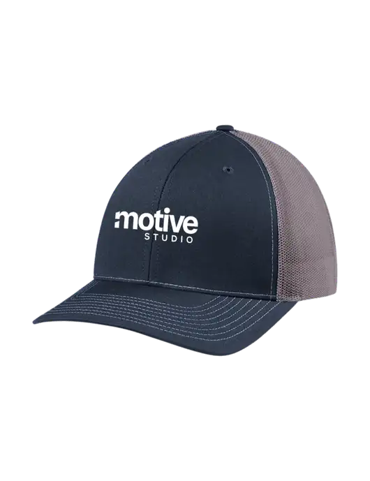 Richardson Adjustable Snapback Original 112 Trucker Cap Navy w/Charcoal Mesh w/Motive Studio Logo