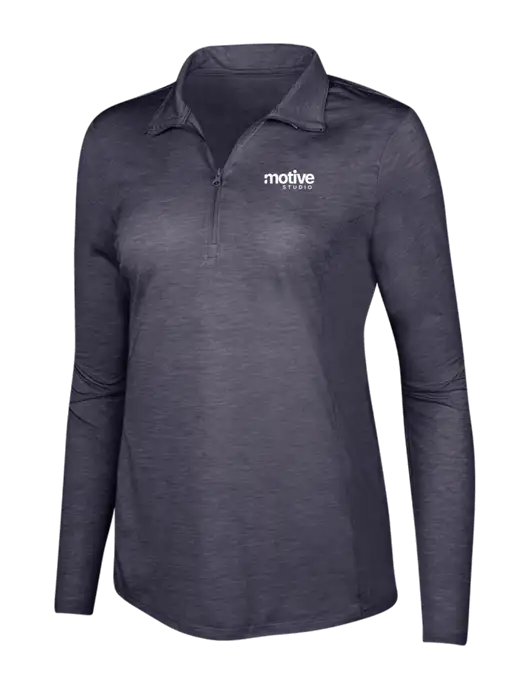 True Navy Heather Womens Posicharge Tri-Blend Wicking 1/4 Zip Pullover w/Motive Studio Logo