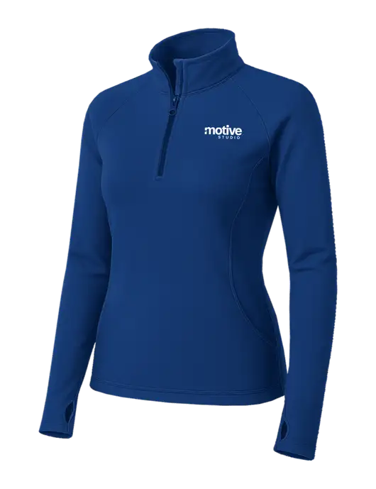 Dark Royal Womens Sport Wick Stretch 1/4 Zip Pullover w/Motive Studio Logo