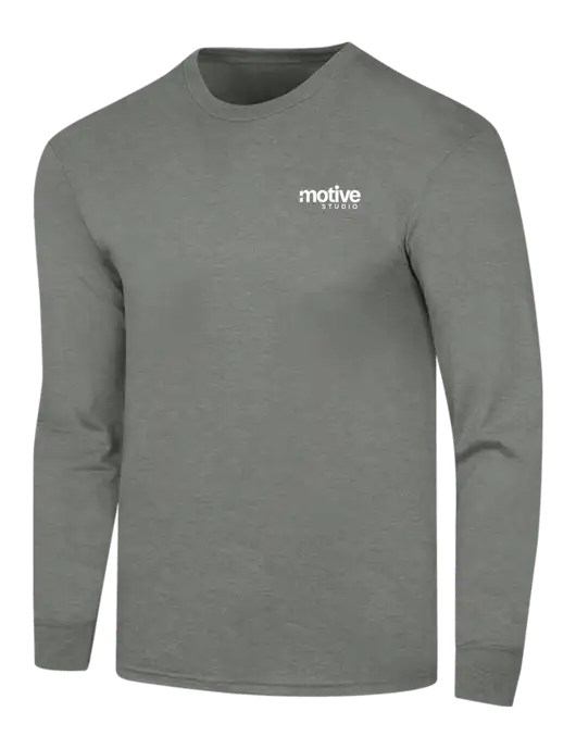Simply Soft Long Sleeve Heathered Charcoal 4.5 oz, Poly/Combed Ring Spun Cotton T-Shirt w/Motive Studio Logo