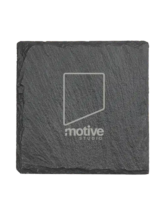 Square Slate Coaster, 4 x 4 w/Motive Studio Logo