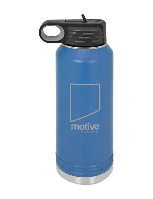 Polar Camel 32 oz Powder Coated Royal Vacuum Insulated Water Bottle w/Motive Studio Logo