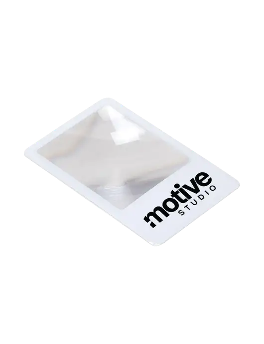 White OptiCard Pocket Magnifier w/Motive Studio Logo