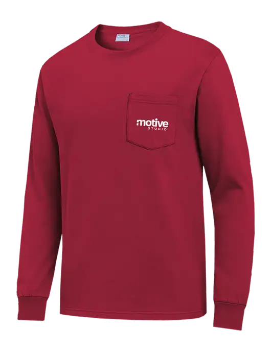 Red Long Sleeve Heavyweight 6.1 oz Pocket T-Shirt w/Motive Studio Logo