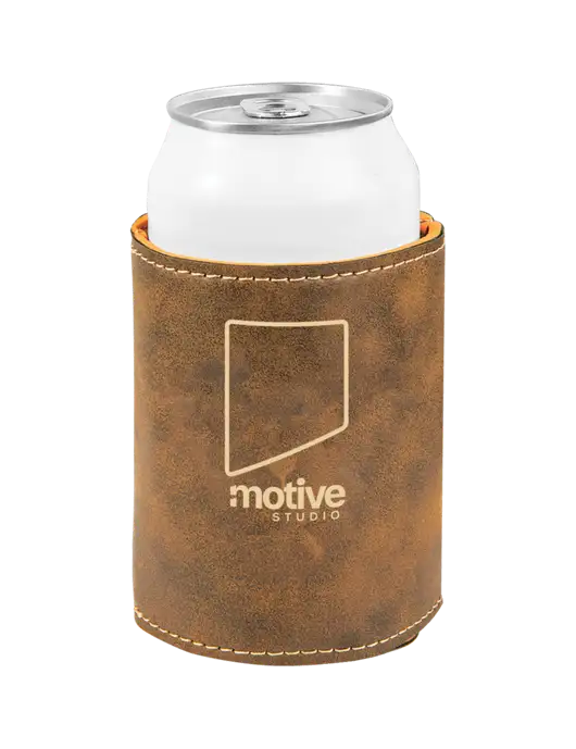 Rustic Leatherette Beverage Holder w/Motive Studio Logo