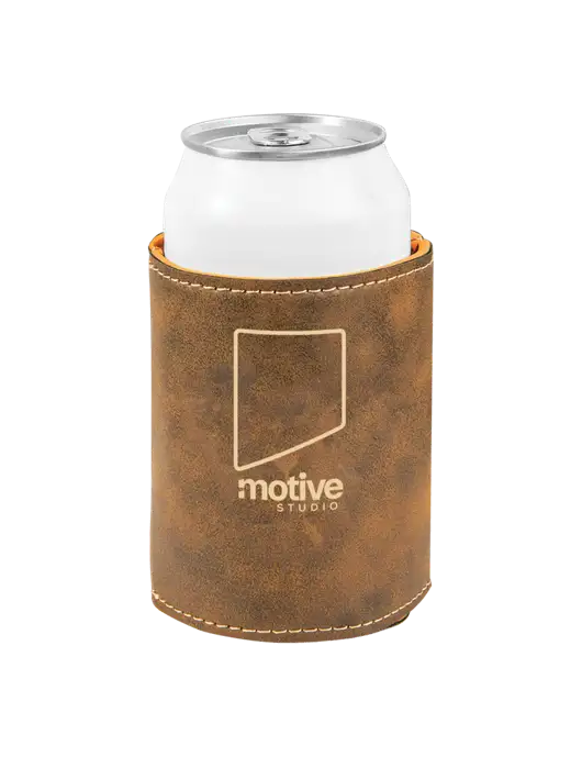 Rustic Leatherette Beverage Holder w/Motive Studio Logo