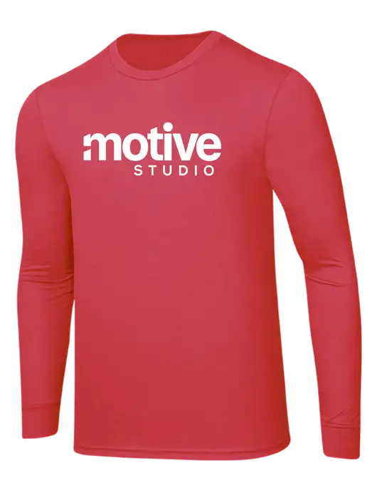 Simply Soft Long Sleeve Red Frost 4.5 oz, Poly/Combed Ring Spun Cotton T-Shirt w/Motive Studio Logo