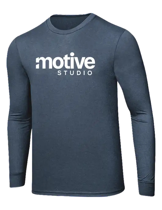 Simply Soft Long Sleeve Navy Frost 4.5 oz, Poly/Combed Ring Spun Cotton T-Shirt w/Motive Studio Logo