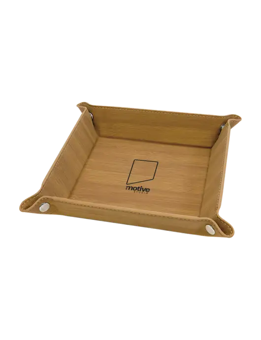 Bamboo Leatherette Valet Tray, 6 x 6 w/Motive Studio Logo