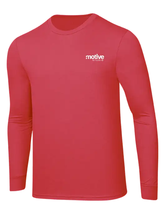 Simply Soft Long Sleeve Red Frost 4.5 oz, Poly/Combed Ring Spun Cotton T-Shirt w/Motive Studio Logo