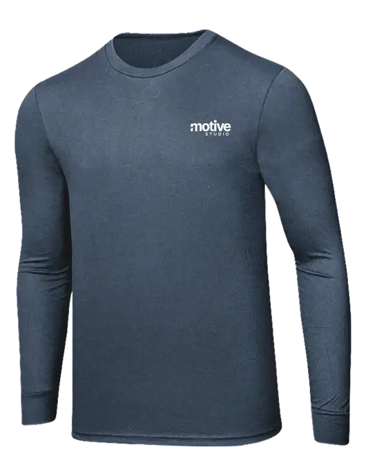 Simply Soft Long Sleeve Navy Frost 4.5 oz, Poly/Combed Ring Spun Cotton T-Shirt w/Motive Studio Logo