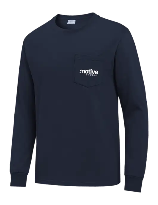 Navy Long Sleeve Heavyweight 6.1 oz Pocket T-Shirt w/Motive Studio Logo