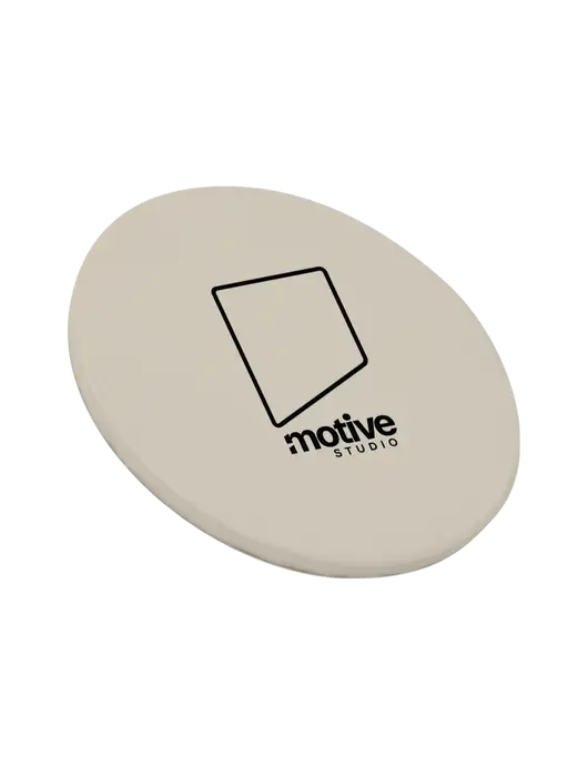 Round Sandstone Coaster w/Motive Studio Logo