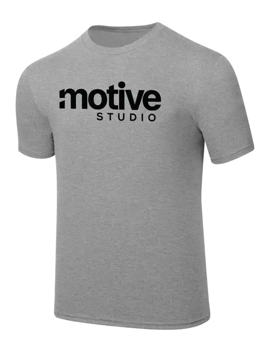 Simply Soft Heathered Light Grey 4.5oz  Poly/Combed Ring Spun Cotton T-Shirt w/Motive Studio Logo