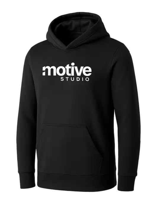 Womens Black Core Fleece Pullover Hooded Sweatshirt w/Motive Studio Logo