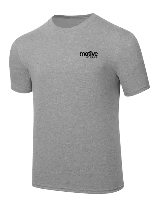 Simply Soft Heathered Light Grey 4.5oz  Poly/Combed Ring Spun Cotton T-Shirt w/Motive Studio Logo