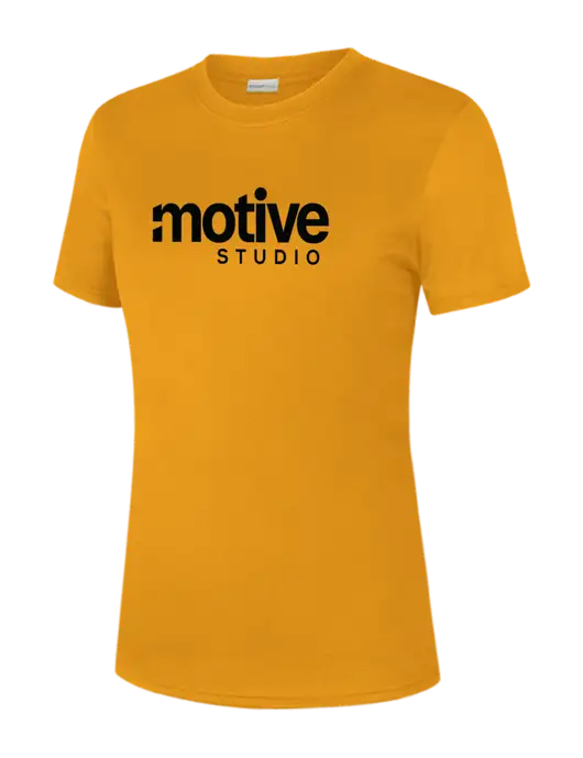  Womens Yellow Gold PosiCharge Competitor Tee w/Motive Studio Logo