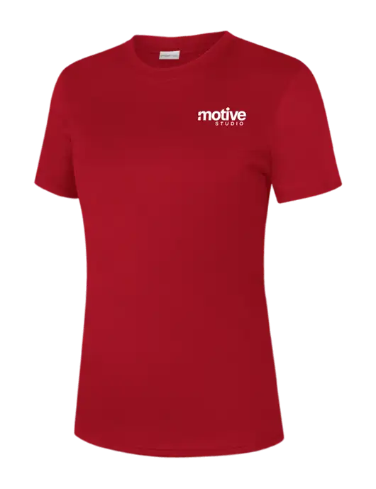  Womens Red PosiCharge Competitor Tee w/Motive Studio Logo