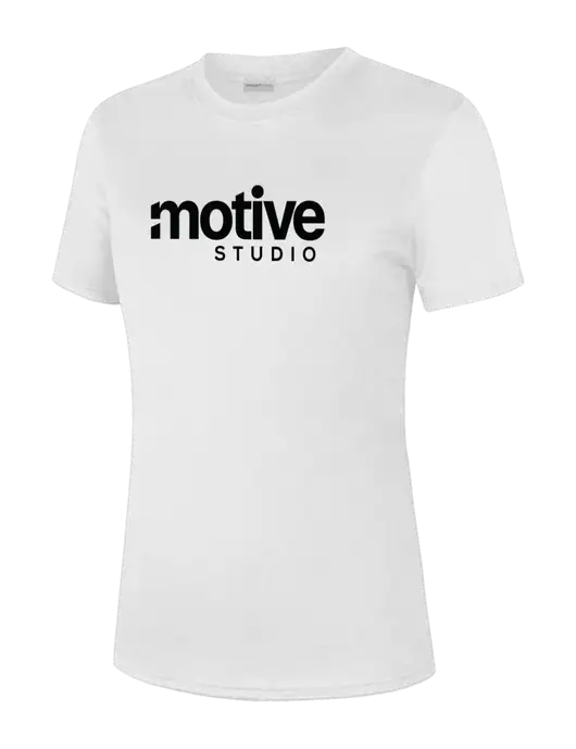  Womens White PosiCharge Competitor Tee w/Motive Studio Logo