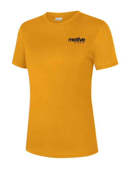  Womens Yellow Gold PosiCharge Competitor Tee w/Motive Studio Logo