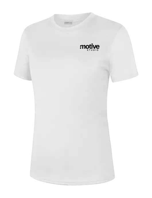  Womens White PosiCharge Competitor Tee w/Motive Studio Logo