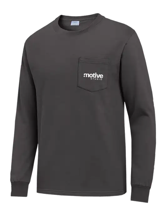 Charcoal Long Sleeve Heavyweight 6.1 oz Pocket T-Shirt w/Motive Studio Logo