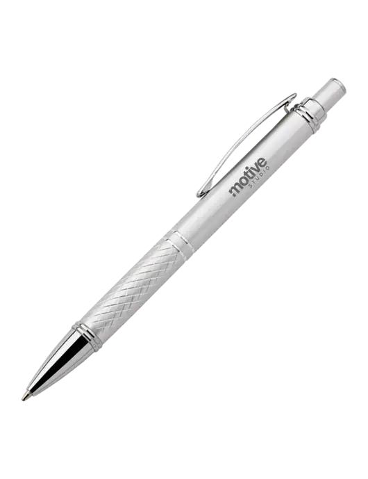 Silver Stellar Scribe Pen - Black Ink w/Motive Studio Logo