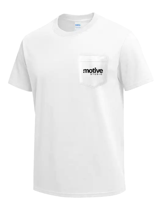 White Heavyweight 6.1 oz Pocket T-Shirt w/Motive Studio Logo