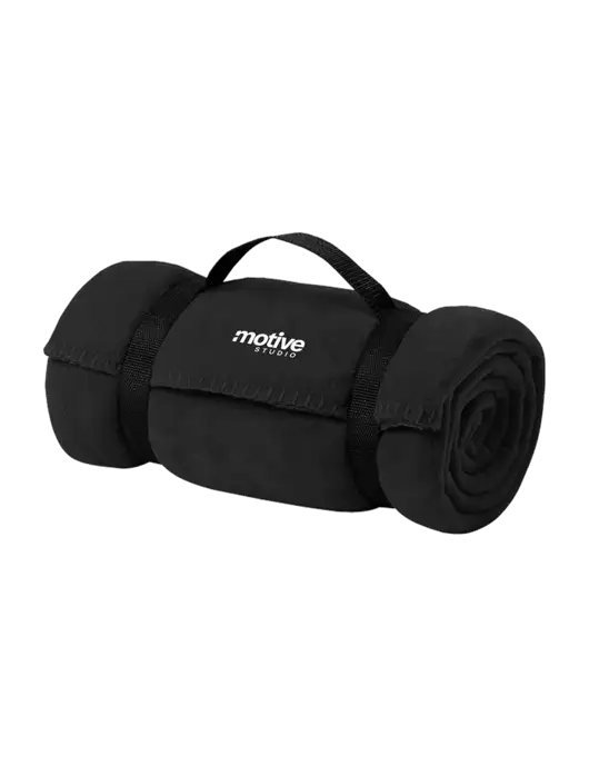 Casual Black Fleece Blanket With Strap w/Motive Studio Logo