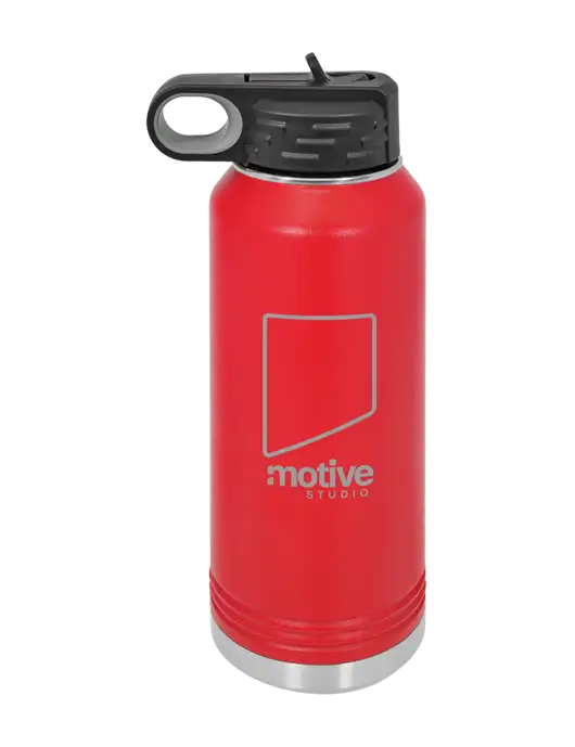 Polar Camel 32 oz Powder Coated Red Vacuum Insulated Water Bottle w/Motive Studio Logo