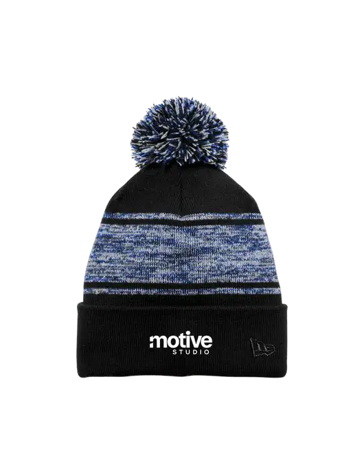 New Era Black/Royal Knit Chilled Pom Beanie w/Motive Studio Logo