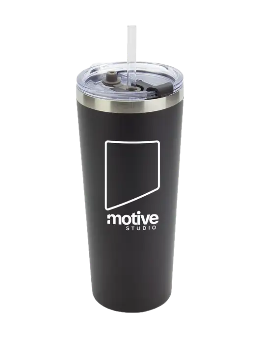 Brighton Black 20 oz Insulated Tumbler & Straw w/Motive Studio Logo
