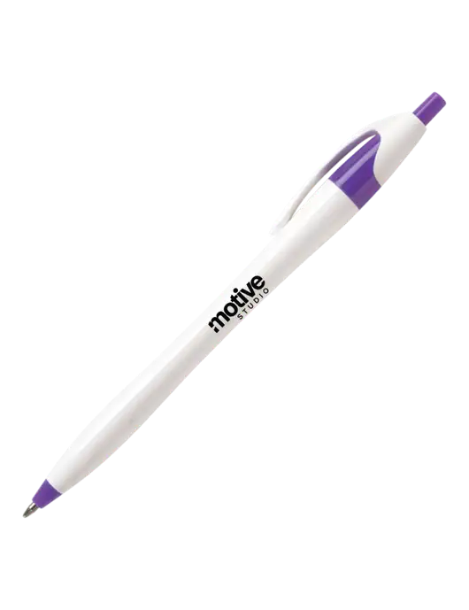 Novella Purple/White Splash Pen - Blue Ink w/Motive Studio Logo