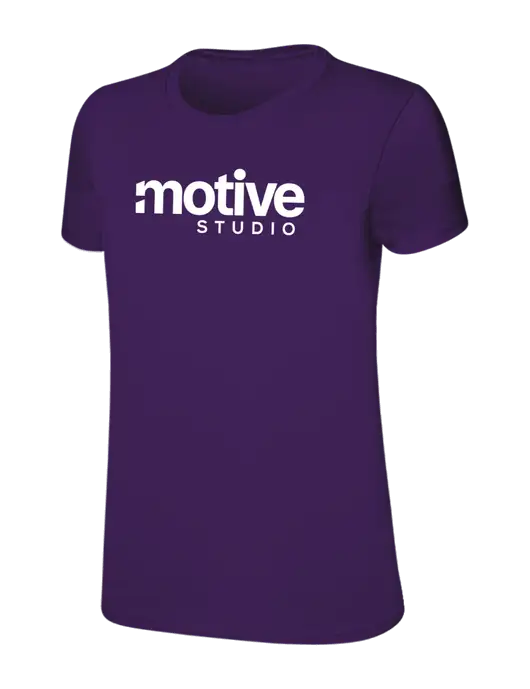 Womens Ring Spun Purple 4.5 oz T-Shirt w/Motive Studio Logo