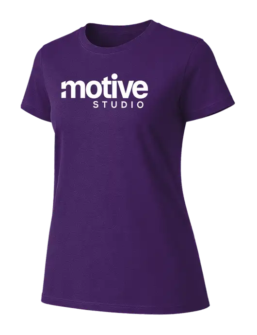 Womens Ring Spun Purple 4.5 oz T-Shirt w/Motive Studio Logo