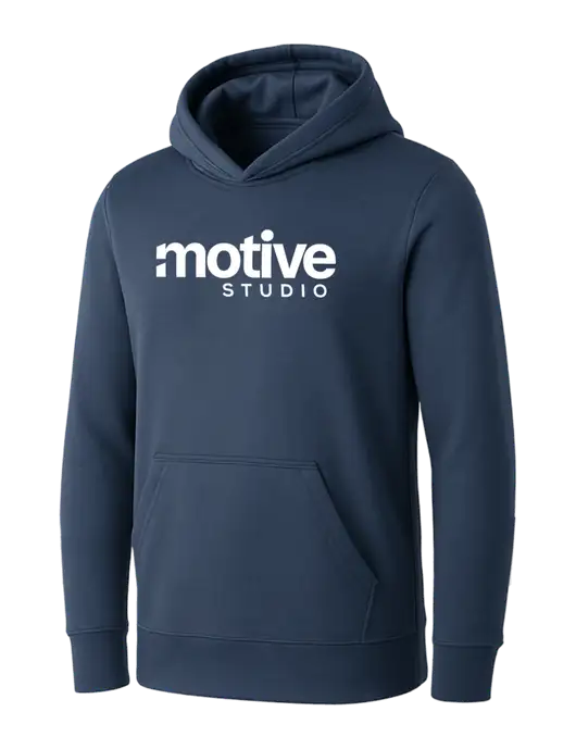 Womens Navy Core Fleece Pullover Hooded Sweatshirt w/Motive Studio Logo