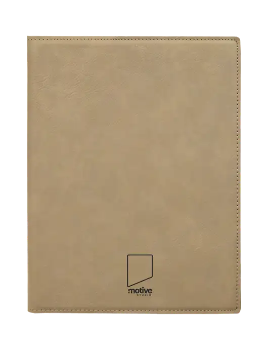Tan Leatherette 7 x 9 Portfolio with Notepad w/Motive Studio Logo