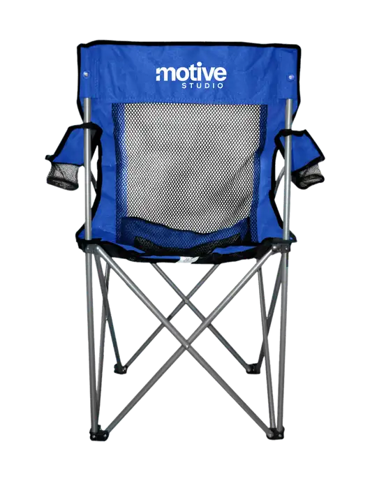 Titan Dark Royal Blue/Black Mesh Folding Chair w/Motive Studio Logo