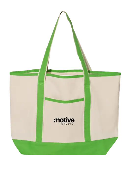 Natural/Light Kelly Large Canvas Deluxe Tote w/Motive Studio Logo
