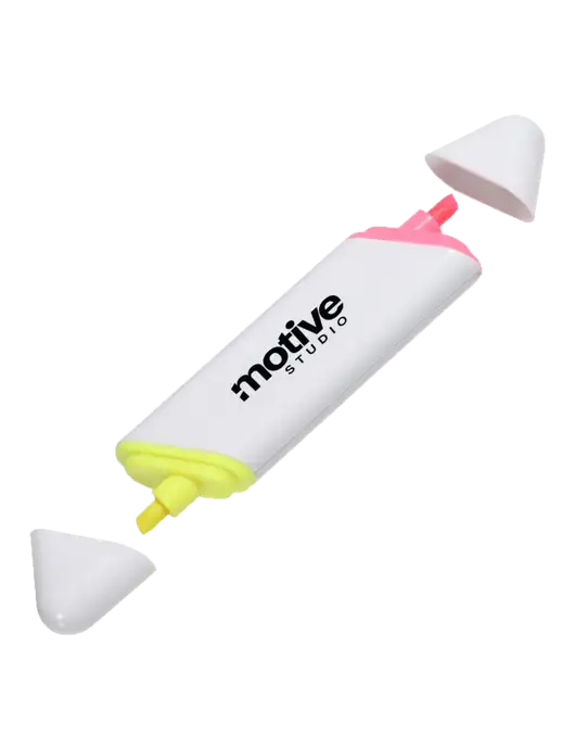 White BiLighter Dual Ended Highlighter w/Motive Studio Logo
