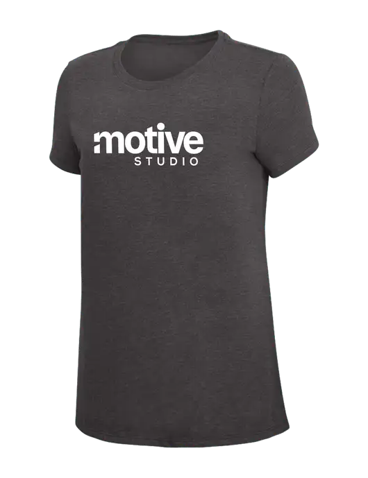 Womens Simply Soft Heather Charcoal 4.5oz  Poly/Combed Ring Spun Cotton T-Shirt w/Motive Studio Logo