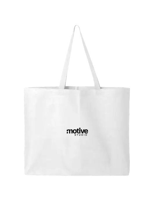 Sturdy Canvas White Tote w/Motive Studio Logo