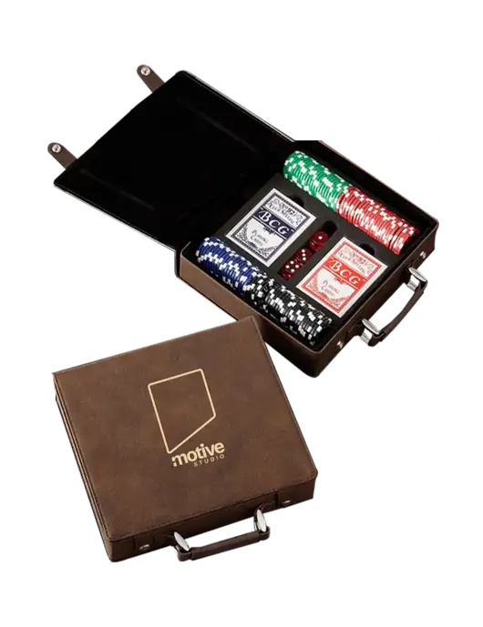 Rustic Leatherette 100 Chip Poker Set w/Motive Studio Logo