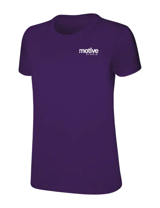 Womens Ring Spun Purple 4.5 oz T-Shirt w/Motive Studio Logo