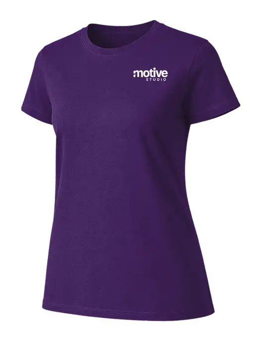 Womens Ring Spun Purple 4.5 oz T-Shirt w/Motive Studio Logo